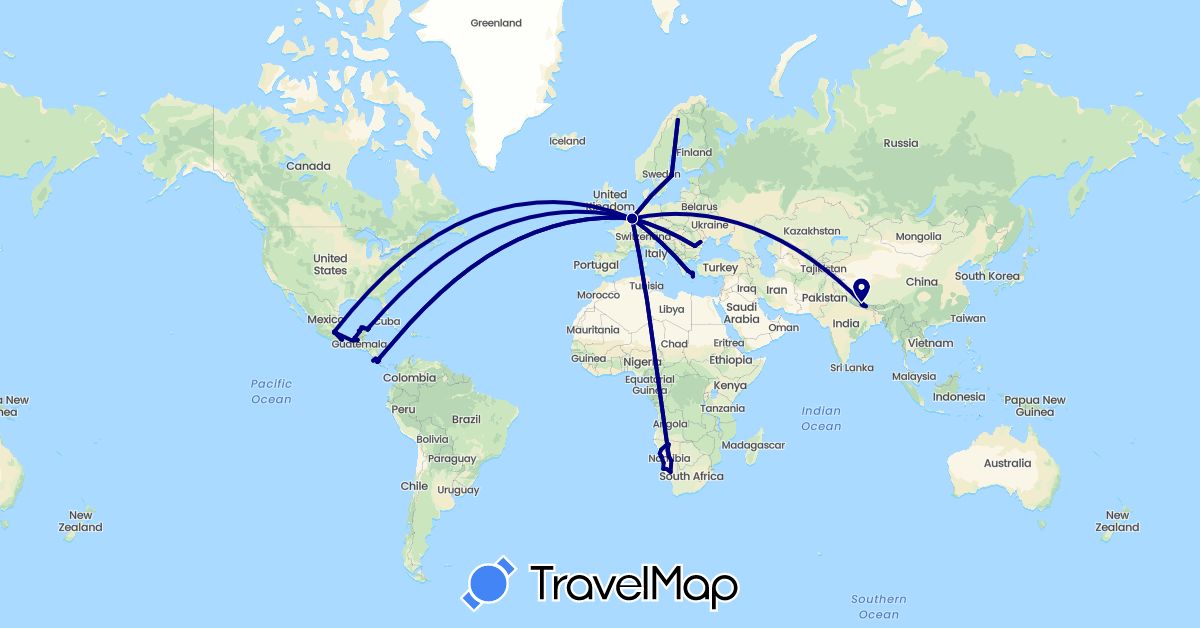 TravelMap itinerary: driving in Belgium, Costa Rica, Greece, Mexico, Namibia, Nepal, Romania, Sweden (Africa, Asia, Europe, North America)